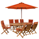 Gartenmöbel Set Hellbraun Rot Akazienholz Textil 8-Sitzer inkl. Auflagen und Sonnenschirm Terrasse Outdoor Modern Landhaus