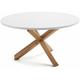 Table de salle à manger Lotus blanc ronde Ø 135 cm en mélamine avec pieds en bois massif de chêne