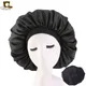 Bonnet de Nuit en Satin Imprimé pour Cheveux Bouclés de Femme Grande Taille Soyeux Crépus Noir