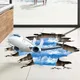 Autocollants muraux avion 3D ciel bleu cassé, décoration de la salle de bain, décoration de la