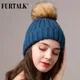 FURTALK – bonnet tricoté pour femme, bonnet en polaire, doublure douce et chaude, noir et gris