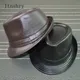 Chapeau en cuir de couleur unie pour hommes et femmes, casquette britannique à large bord, Stetson