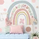 Autocollant mural à fleurs arc-en-ciel rose décoration de chambre de bébé décoration murale