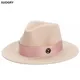 Chapeau Fedora rose en laine pour femme, chapeau de Cowboy à large bord, style Jazz, Panama,