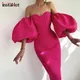 InstaHot – robe élégante pour femmes, manches lanternes, décontractée, imprimé fraise, Sexy, épaules