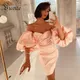 Mini robe en Satin rose, Sexy, épaules dénudées, manches bouffantes, Design de célébrité, Club de