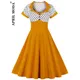 Robe décontractée Vintage des années 50 4XL pour femmes jaune noir imprimé à pois Rockabilly