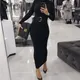 Nadafair Sexy femmes robe à manches longues col roulé automne hiver solide décontracté basique noir