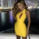 Grande taille XL XXL plus récent Sexy une épaule jaune rayonne robe de pansement 2020 tricoté