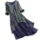 Longue robe à fleurs pour femmes, tenue Vintage, grande taille 6XL, 140kg, manches au poignet, bleu