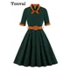 Tonval – robe trapèze Vintage à manches mi-longues pour femme, tenue verte contrastée avec nœud au