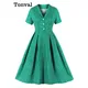 Tonval – robe d'été à rayures Vintage pour femmes, col en V, boutons, manches courtes, vert,