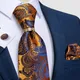 Cravate Paisley bleue or pour hommes, cravate de mariage de qualité, anneau Hanky, bouton de