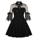Rosetic – Mini robe en maille noire pour femmes, Sexy, Patchwork, transparente, manches évasées,