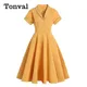 Tonval – robe mi-longue jaune à col rabattu et boutons pour femmes, tenue élégante de bureau,