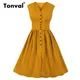 Tonval – robe jaune à simple boutonnage sans manches plissée à pois décontractée col en v