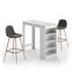 Table et chaises effet bois blanc et marbre - gris anthracite