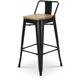 Kosmi - Chaise de bar, tabouret moyen style industriel avec petit dossier en métal noir mat et