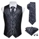 Gilet classique cachemire noir pour hommes, gilet en soie, mouchoir, cravate, costume, ensemble