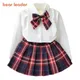 Bear Leader – robe princesse pour filles uniforme de classe T-shirt à nœud + robe à carreaux