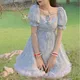 Mini robe de princesse française à lacets, imprimé mignon Kawaii, Vintage, bleu, à paillettes,