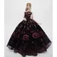 Robe de poupée pour Barbie, classique, noire, rose, à fleurs, épaules dénudées, vêtements de