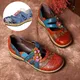 Chaussures plates Vintage en cuir PU pour femmes, chaussures plates à fleurs, épissure colorée,