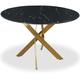 Les Tendances - Table à manger ronde verre effet marbre noir et pieds en métal doré Xisor D 120 cm