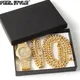 Ensemble de bijoux en or pour hommes, collier, montre, bracelet, style hip hop, miami, chaîne