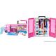 Barbie FBR34 - Super Abenteuer Camper, Puppen Camping Wohnwagen mit Zubehör, Mädchen Spielzeug ab 3 Jahren & GBK11 - Tragbarer Kleiderschrank mit Kleiderbügel