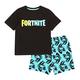 Fortnite Gradient Text-Logo Jungen Short Pyjama Set Schwarz/Teal 140 | PS4 PS5 Xbox Gamer Geschenke, Schule Jungen PJs, Kinderkleidung, Kindergeburtstags-Geschenk-Idee