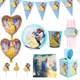 Vaisselle jetable thème La Belle et la Bête nappe bannières assiettes et ballons de fête