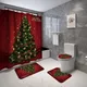 Rideau de douche imperméable pour siège de toilette arbre de noël rouge tapis antidérapant