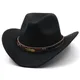Chapeau de Cowboy occidental en laine pour homme et femme, casquette Sombrero, avec Cloche en cuir,