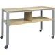 Table multi-fonctions E2008, mobile, piétement coloris aluminium, plateau façon hêtre