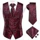 Hi-Tie – ensemble de 4 pièces en soie florale pour homme gilet Slim bordeaux noir pour costume