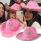 Chapeaux de Cowboy rose diadème Style occidental pour femmes, casquettes Fedora roulées, bord de