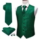 Gilet de costume vert pour hommes, gilet Paisley, Plaid, cravate en soie, boutons de manchette, pour