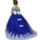 Robe de demoiselle d'honneur bleue longue robe en Tulle à fleurs pour les tout-petits longue robe