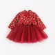 Robes pour petites filles en maille brodée robe de princesse rouge pour enfants de 0 à 8 ans