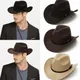 Chapeau de Cowboy de Style occidental pour hommes et femmes, en Faux cuir à large bord, noir, blanc,