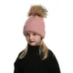 Bonnet en laine à Pompon pour bébé fille et garçon, chapeau d'hiver en vraie fourrure, rayé, doux et