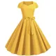 Robe mi-longue à manches courtes et col carré pour femme tenue élégante de couleur unie jaune
