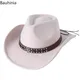 Bauhinia – chapeau de Cowboy occidental en laine pour homme et femme, casquette à large bord, Style