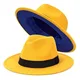 Chapeau Fedora à deux tons jaune pour femmes chapeau Panama à large bord couleurs Patchwork