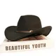 Chapeau de Cowboy en laine à large bord, style rétro, café, cuir, Parent-enfant, femmes,
