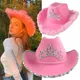 Chapeau de Cowboy rose diadème Style occidental pour femmes, casquette Fedora roulée avec bord de