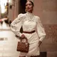 LJX – robe brodée pour femmes vêtements européens et américains ajouré blanc pur Slim robe de