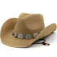 Chapeau de Cowboy occidental creux en paille pour hommes et femmes, chapeau de soleil élégant de