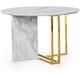 Viola - Table à manger ronde design effet marbre blanc et doré